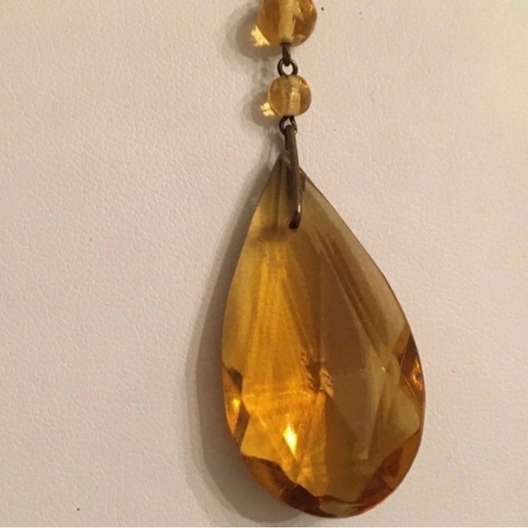 Vintage Amber Czech Glass Lavaliere Necklace.  Clasp is marked Czechoslovakia. - Picture 3 of 6